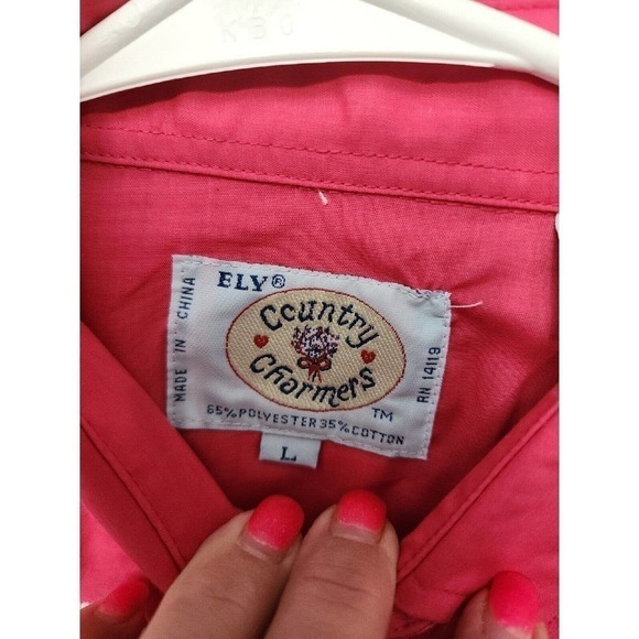 Vintage ELY Country Charmers Women’s Large Western Shirt Pearl Snap Pink Roses - Picture 4 of 10